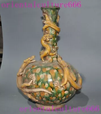 14.8 Dynasty Tangsancai Pottery Porcelain Dragon Loong Beast Vase Bottle Statue • $297.50