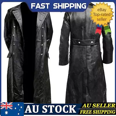 German WWII Style Leather Trench Coat Jacket XS-3XL Black Gray W • $79.19