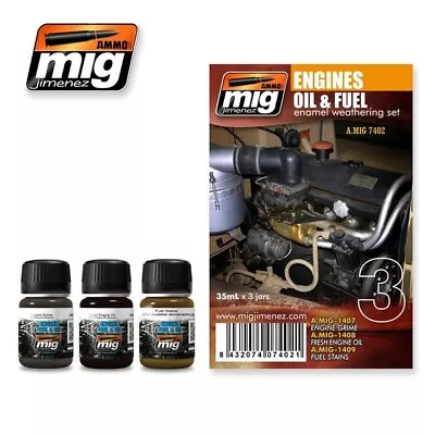 Ammo By Mig Engines Oil & Fuel Enamel Weathering Set Model Paints 3x 35ml Jars • $18.50