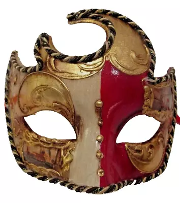 Mar 2 Handmade In Italy Venetian Masquerade Papier Mache Party Mask Red/gold • £24