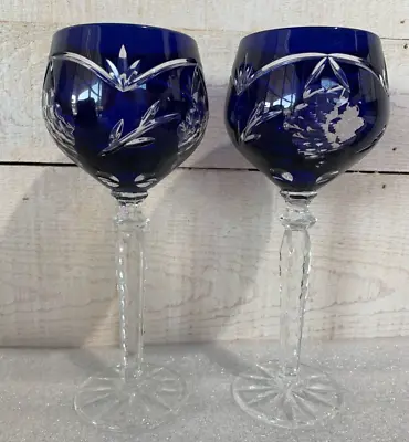 $39.99 • Buy CRYSTAL Sherry Glasses Cobalt Blue Hand Cut Made In Poland Stemware Cordial 1865