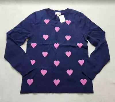 New Women's S M L 2X 3X J Crew Factory Allover Pink Hearts Teddie Sweater Love • $64.99