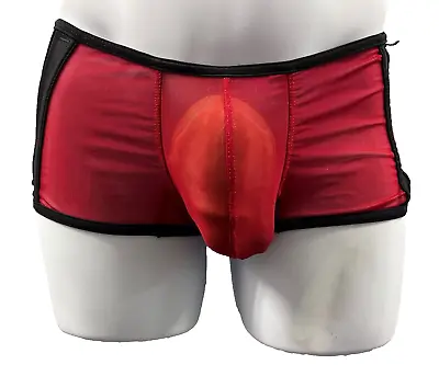 TULIO Sheer Boxer Briefs Size S RED Black Stripe See Through Gay Gear UNDERWEAR • $45