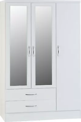 Nevada White Gloss 3 Door 2 Drawer Mirrored Wardrobe • £256.99