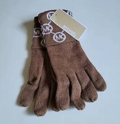 MICHAEL KORS Women`s Knit Gloves MK Logo 1 Pair Brown • $19.49