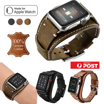 $29.99 • Buy Genuine Leather Apple Watch Strap Band Series 7 6 5 SE 42mm 38mm Wristband