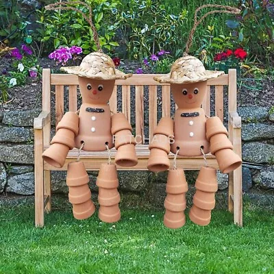 Pair Of Cheeky Flower Pot Men Cheerful Straw Hat Garden Decorative X 2 Ornaments • £14.95