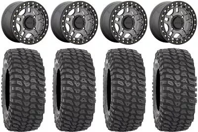 KMC Recon Beadlock 15  Wheels Gunmetal 32  XCR350 Tires Kawasaki Teryx Mule • $2337.20