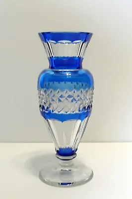 $133.26 • Buy Vintage Signed Val St Lambert Belgian Crystal Vase Blue Cut To Clear