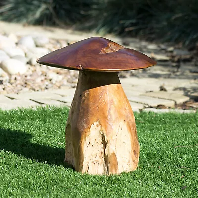 Large Teak Wooden Mushroom Toadstool Stool Ornament Home Fairy Garden Decoration • £60