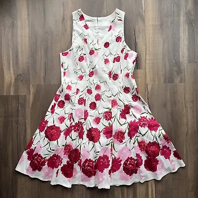 Maggy London Women’s Cotton Blend Floral V-Neck Dress Sleeveless Pockets 14 • $20