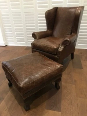 £1800 • Buy Brown Leather Easy Chair & Stool