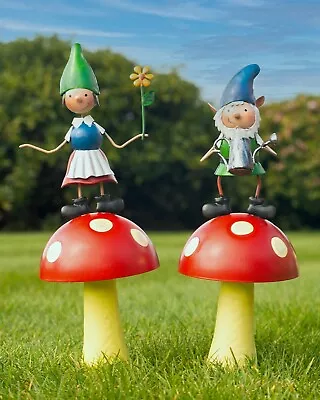 2 Miniature Mini Magical Metal Toadstool Stake Gnome Fairy  Garden Pot Ornaments • £16