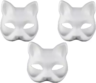 Cat Mask 3PCS Therian Masks White Cat Masks Blank DIY Halloween Mask Animal Hal • $7.70