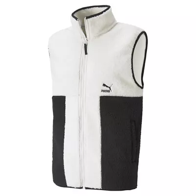 Puma Clsx Sherpa Gilet Full Zip Vest Mens Off White Casual Athletic Outerwear 53 • $34.99