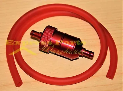 Red Aluminum Fuel Filter With Fuel Line Gas Hose For Small Engines ATV Bikes. • $11.95
