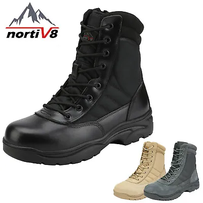 NORTIV 8 Men's Military Tactical Work Boots Leather Motorcycle Combat Hiking • $62.99
