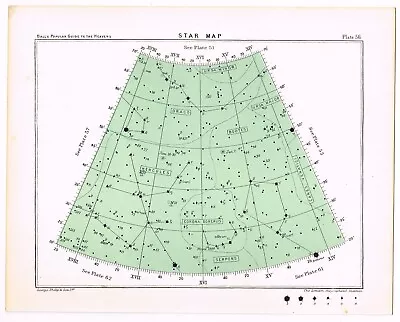 Antique Print Vintage 1910 Astronomy Star Map Chart Teal Constellations Plate 56 • $12.95