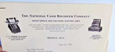 1940 Mobile Ala. NATIONAL CASH REGISTER Vintage Letterhead - ALABAMA # 20 • $9.99