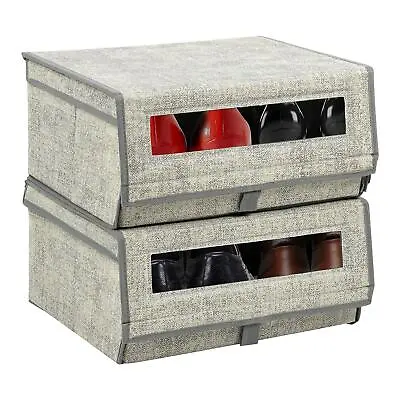 2 Shoe Storage Boxes Stackable Large Fabric Shoebox With Lid Fashion • £9.95