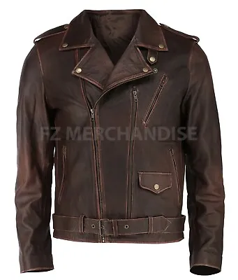 £89.99 • Buy Mens Biker Motorcycle Vintage Distressed Cafe Racer Cow Hide Leather Jacket
