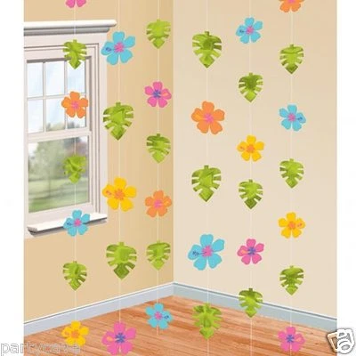 £3.89 • Buy 6 X 7ft Hawaiian Tropical Luau Hibiscus Palm Leaf Beach Party Banner Decoration