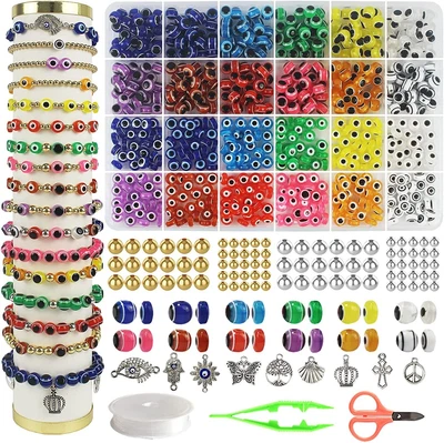 $18.33 • Buy 900Pcs 8mm Evil Eye Beads Kit Bracelet Necklace Jewelry Making 24 Color Evil Eye