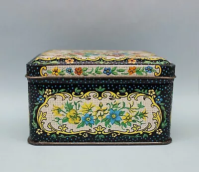 Rectangular Daher Hinged Floral Design Tin 4  X 4.25 X 2.5  Made In England • $5