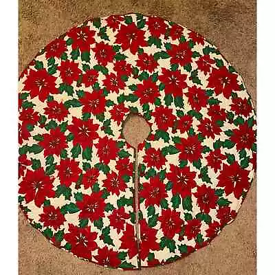 Handmade Quilted Poinsettia Christmas Tree Skirt  • $10