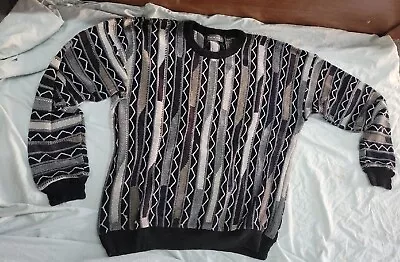 90s TUNDRA KNIT BLACK STRIPED SWEATER XLT Coogi Style Canada Biggie Hip Hop • $45