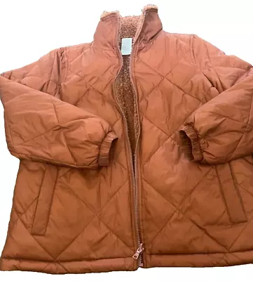 Madewell Puffer Jacket Womens Size Small J. Crew Sherpa Lined Coat Fall Orange • $66.49