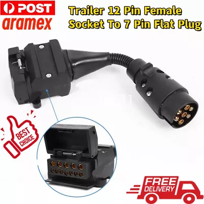 Trailer 12 Pin Female Socket To 7 Pin Flat Plug Adaptor Caravan Wiring Connector • $15.35