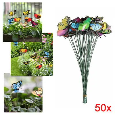 50x Colorful Garden Butterflies Stakes Patio Home Ornaments On Sticks Lawn UK • £6.99