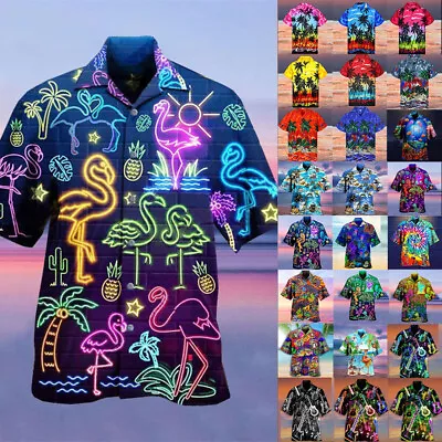 Mens Hawaiian Shirt Stag Palm Tree Aloha Holiday Beach Summer Fancy Party Blouse • £3.99