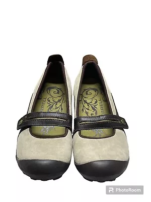 Merrell Plaza Bandeau Dark Taupe Mary Jane Suede & Leather Slip On Shoe Size 8.5 • $24.99