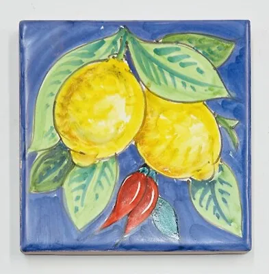 Vietri Pottery - 4’’x4’’ Lemon Tile Made By Hand In Italy • $19.99