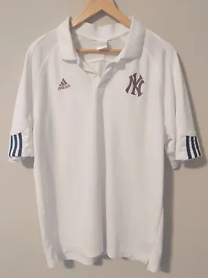 Adidas MLB New York Yankees Polo Shirt Mens Large White Purple Embroidered Logo • $12.99