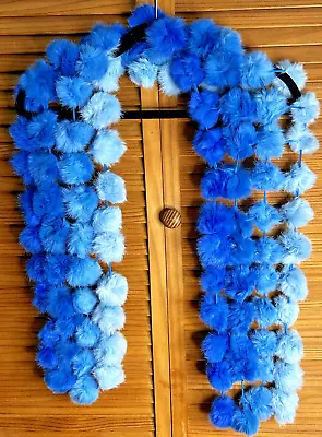 100% Rabbit Fur Pom Poms Scarf Cape Neck Wrap Blue Women's Shawl • $15