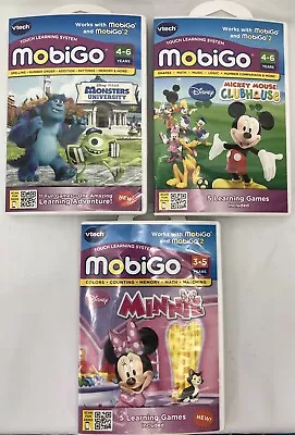V-Tech MobiGo Game Lot Of 3 Disney Mickey Clubhouse Minnie Monsters University • $34.99