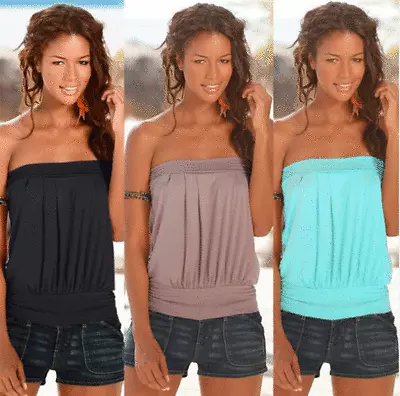 UK Womens Strapless Bandeau Boob Tube Vest Top Ladies Summer Beach T-Shirt Tank • £6.99