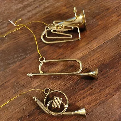 Vintage Metal Horn Christmas Ornaments Set Of 3 • $14.99