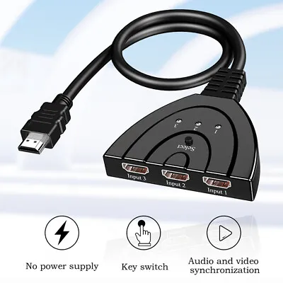 £6.47 • Buy 3 Port 1080P HDMI AUTO Switch Splitter Switcher HUB Box Cable For DVD HDTV PS4