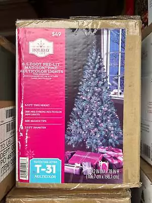 6.5 Foot Pre-Lit Multi-color Lights Madison Pine Green Christmas Tree 54098 • $69.95