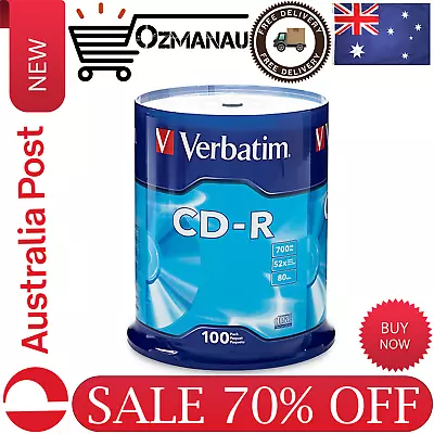 New 100PK Verbatim CD-R 700MB/80min 52x Silver  Spindle Blank Disc | AU • $51.99