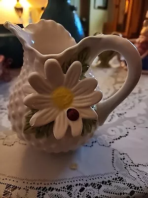 7 Inch Vintage White Milk Glass Hobnail Pitcher With Flower • $9.99