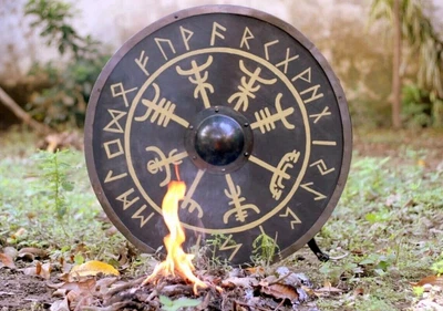 £132.72 • Buy Medieval Norse Compass Wooden Shield Battle-Ready Shield Wooden Shield Viking