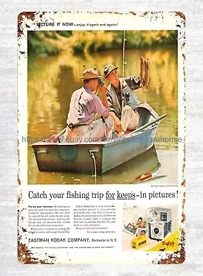 Metal Cheers Sign 1961 Kodak Camera Advertisement Fishing Lake Metal Tin Sign • $15.85