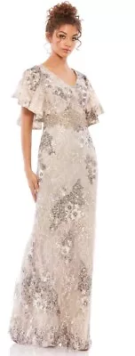 Mac Duggal Gown Dress Womens Size 12 Taupe Embroidered Beaded Floral 67482 $698 • £171.02