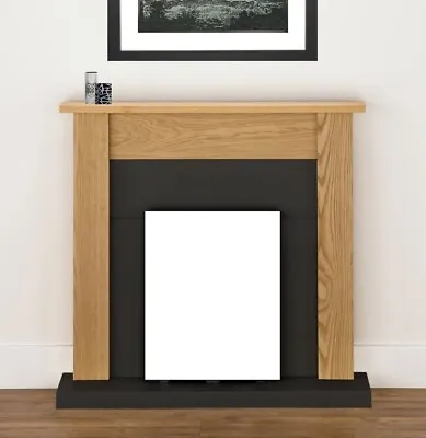 Electric Fire Oak Black Wooden Fireplace Surround Hearth And Back Panel Bnib • £194.50