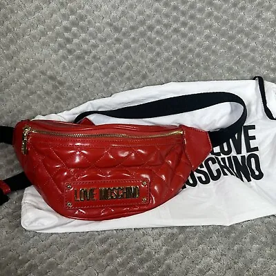 Love Moschino Red Quilted Man Made Leather Fanny Pack Waist Belt Bag • $115